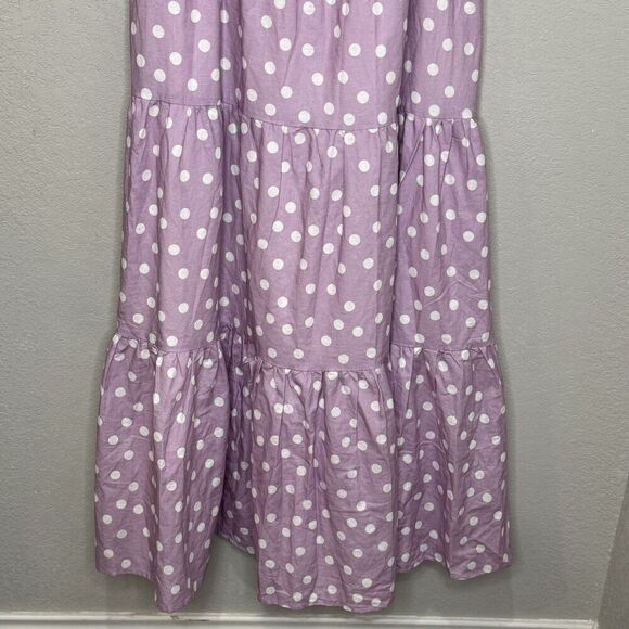 Charlie Holiday Isabella Maxi Dress Womens Medium Purple White Polka Dot Tiered - Picture 6 of 12